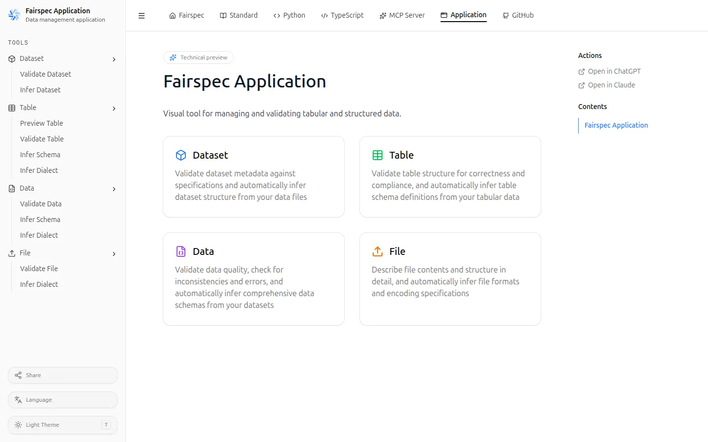 The Fairspec site, the data exchange format we author, with its Python and TypeScript implementations.